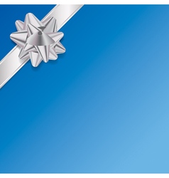 Blue Present Background with Silver Ribbon and Bow vector image