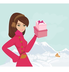 Fashion shopping girl with gift box vector image