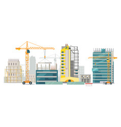 Unfinished buildings cranes city construction Unfinished buildings cranes city construction vector image