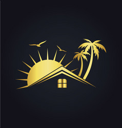 Hotel house tropic sunset gold logo vector image