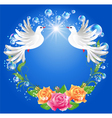 Two doves on blue background vector image