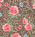 Seamless roses over animal background vector image