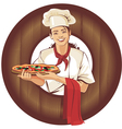 Pizza girl in brown wooden frame vector image