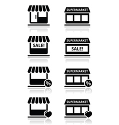 Single shop store supermarket icons set vector image