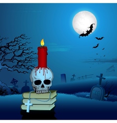 Candle on Skull in Halloween Night Candle on Skull in Halloween Night vector image