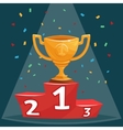 Gold trophy prize cup on podium Gold trophy prize cup on podium vector image