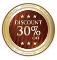 Thirty Percent Discount Gold Label vector image