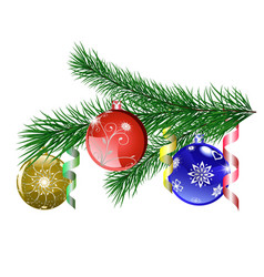Christmas tree branch with Christmas balls vector image