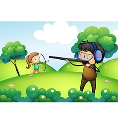 A hill with a boy and a girl practicing A hill with a boy and a girl practicing vector image