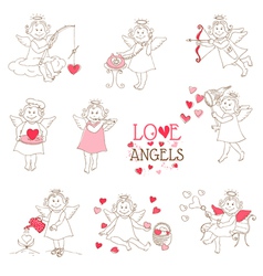 Set of cute Angels and Cupids - Love Wedding Valen vector image