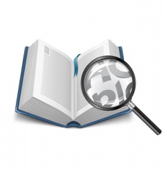 Open book with magnifying glass vector image