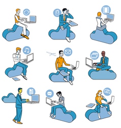 Cloud Computing Blue Men Set vector image