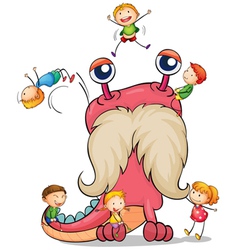 Kids playing with monster vector image