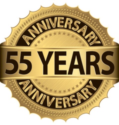 55 years anniversary golden label with ribbon vector image