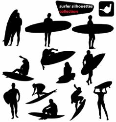 Surfer silhouettes collection vector image
