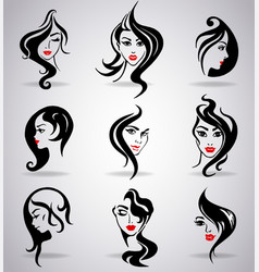 Girls portraits with long hair and red lips vector image