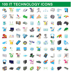 100 it technology icons set cartoon style vector image