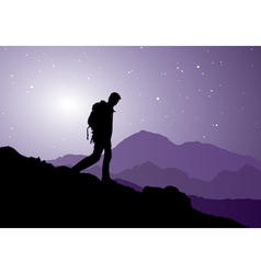 Backpacker going down the mountain Backpacker going down the mountain vector image
