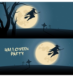 Halloween background with witch flying on a broom vector image