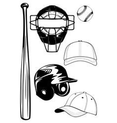 Helmet bat cap ball mask set vector image