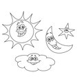 Outlined sun moon star and cloud vector image