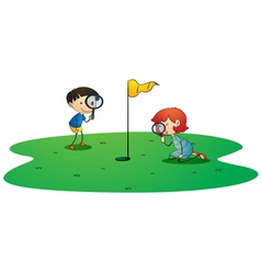 Kids on golf ground vector image