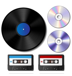 Vinyl record CD and cassette tape set vector image