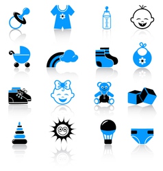 Baby clothing and accessories icons vector image