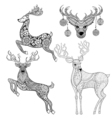 Christmas Reindeer set in patterned style for vector image