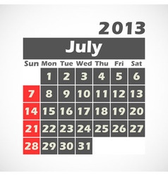 Calendar 2013 July vector image