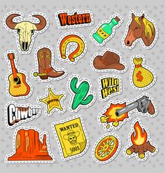 Western elements doodle wild west stickers vector image