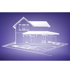 Wireframe building over blueprint vector image