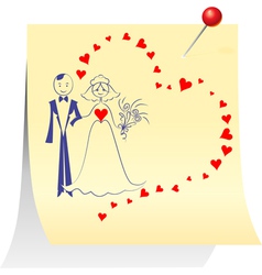Bride and groom on a sheet pinned clerical pin vector image