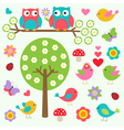 Birds and owls in spring forest vector image