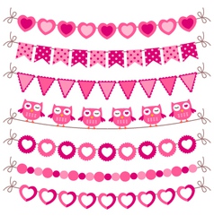 Bunting and garland pink set vector image