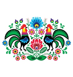 Polish floral embroidery with cocks pattern vector image