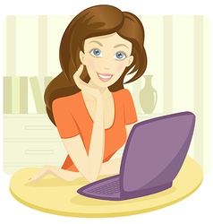 Pretty young woman sitting with a laptop vector image