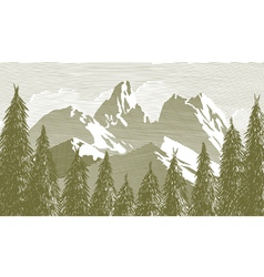 Woodcut Tree And Mountainscape vector image