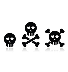 Cartoon skull with bones and hearts icon vector image