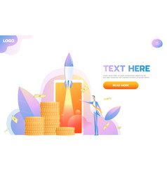 Business startup launching product with rocket Vector Image