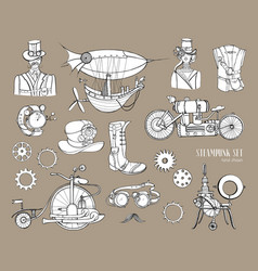 Steampunk objects and mechanism collection machine Steampunk objects and mechanism collection machine vector image