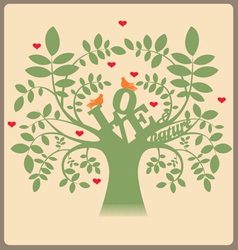 Green tree with love message and doves vector image