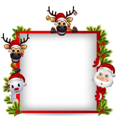 Santa claus deer and snowman with blank sign vector image