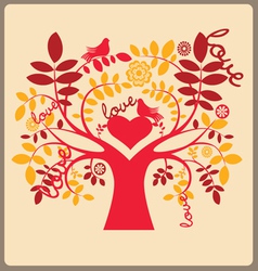 Love autumn tree and red doves vector image