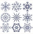 Set dark blue snowflakes vector image