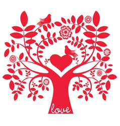 One color love message tree with birds vector image