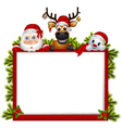 Santa claus deer and snowman with blank sign vector image