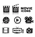 Movie black glossy icon set vector image