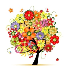 Art floral tree Flowers made from fruits vector image
