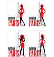 Card with silhouette of woman and Eiffel tower vector image